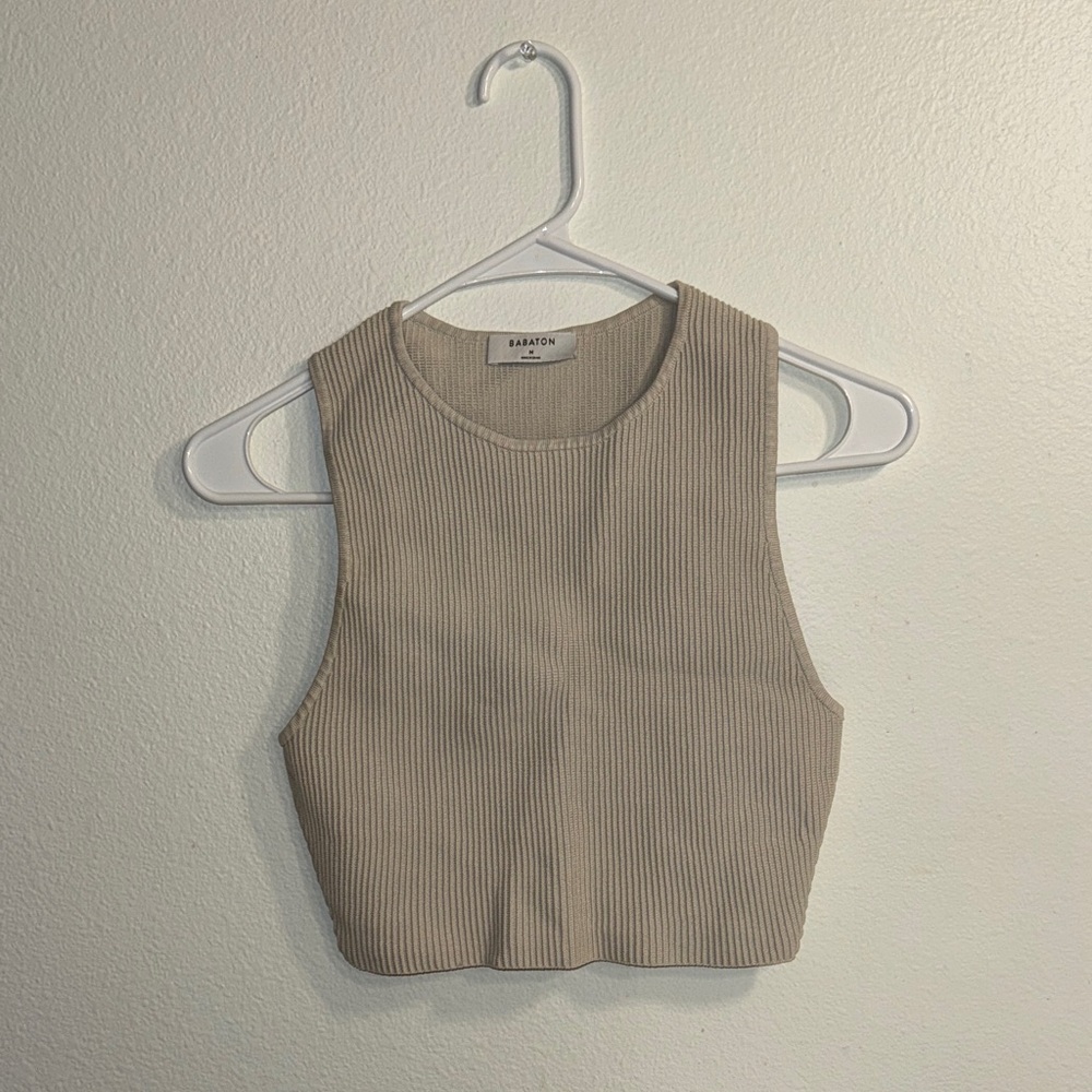 Babaton Beige Ribbed Crop Top